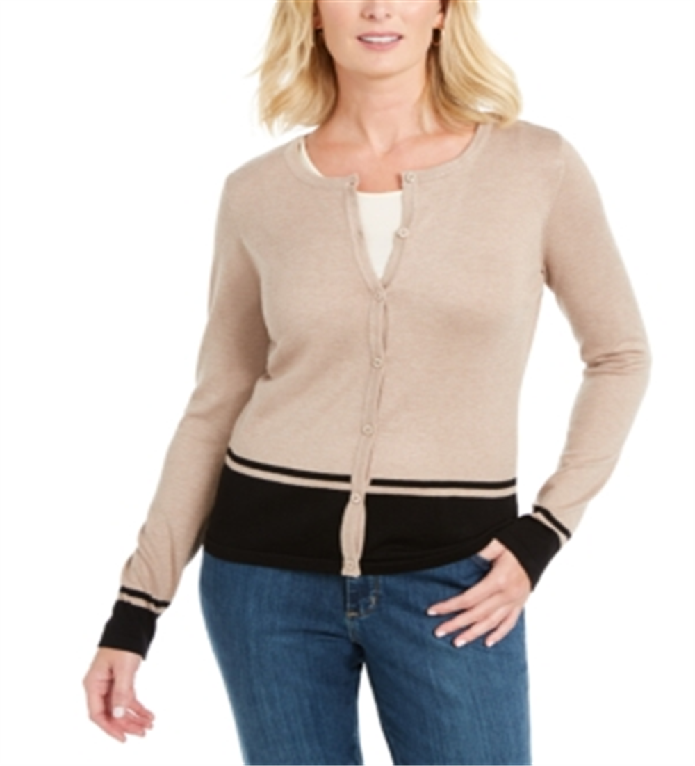 Karen Scott Women's Colorblocked Hem Cardigan Pistacho Size Petite L