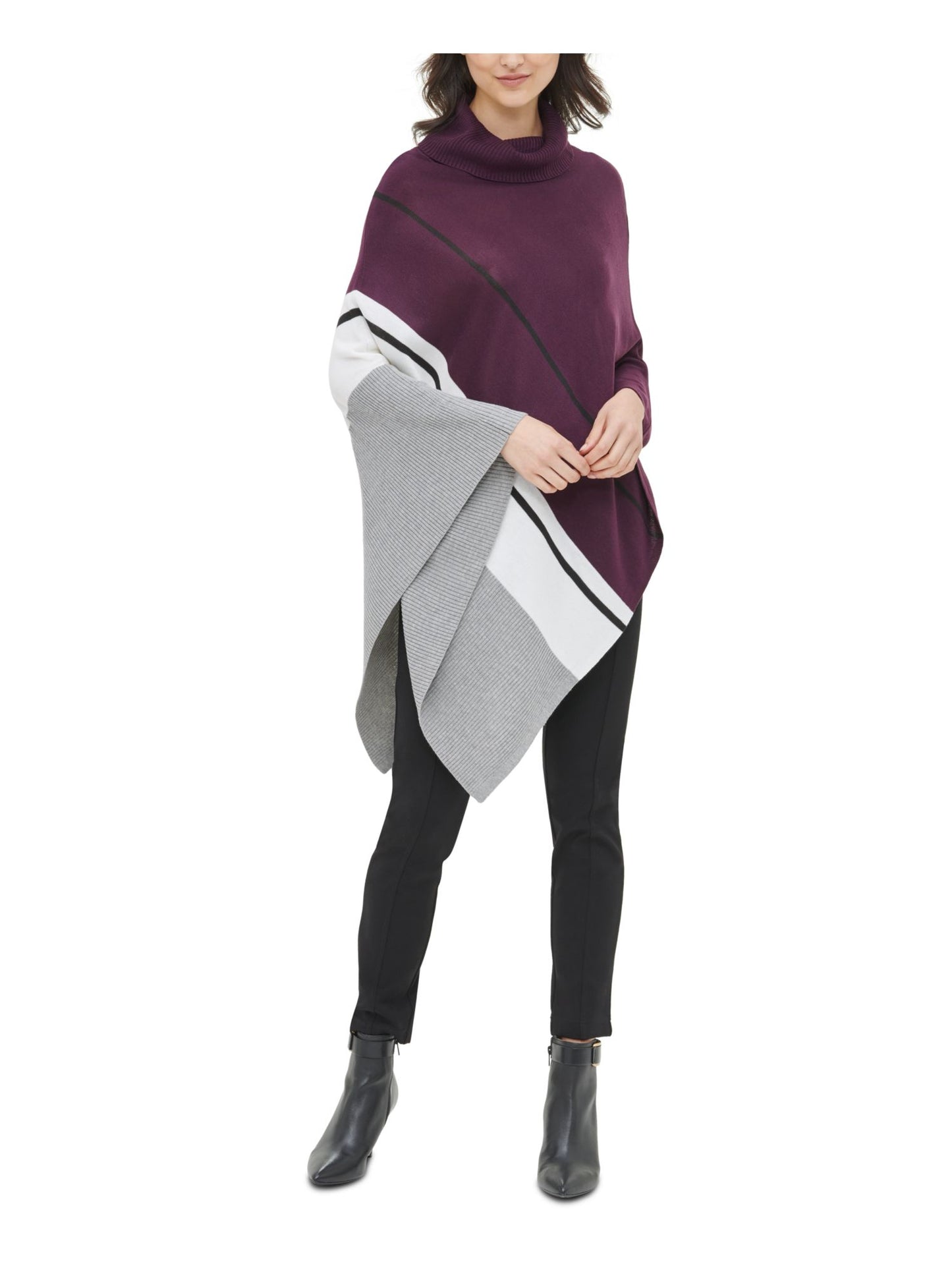 Calvin Klein Women's Striped Poncho Sweater Purple Size S