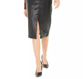 Bar III Women's Becca Tilley x Faux Leather Belted Slit Skirt Black Size X-Small
