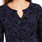 JM Collection Women's Flocked Velvet Jacquard Top Navy Size Small