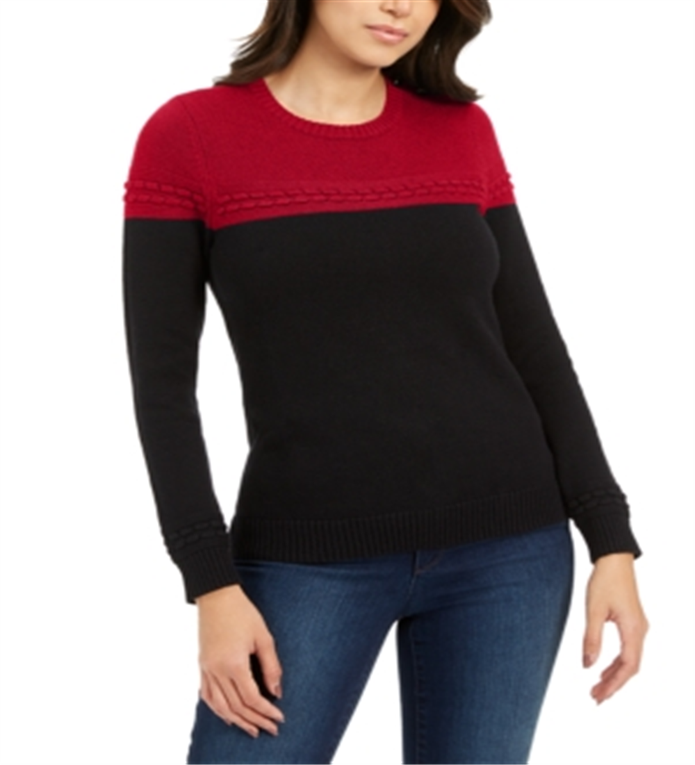 Charter Club Women's Colorblocked Button Trim Sweater Red Size Petite XL