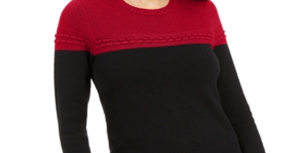Charter Club Women's Colorblocked Button Trim Sweater Red Size Petite XL
