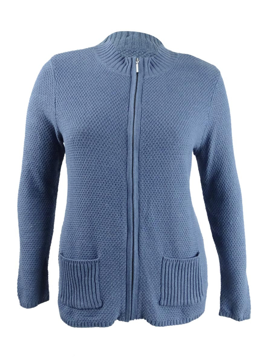 Karen Scott Women's Zip Front Sweater Blue Size Petite Large