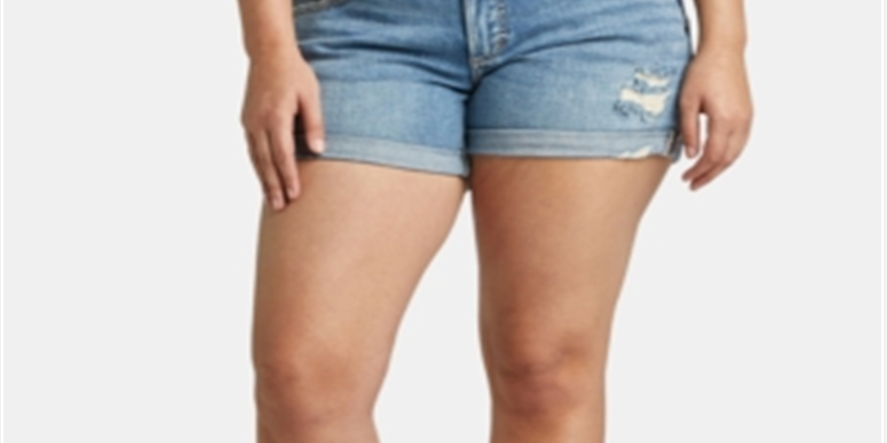 Silver Jeans Co. Women's Boyfriend Distressed Denim Shorts Blue Size 20