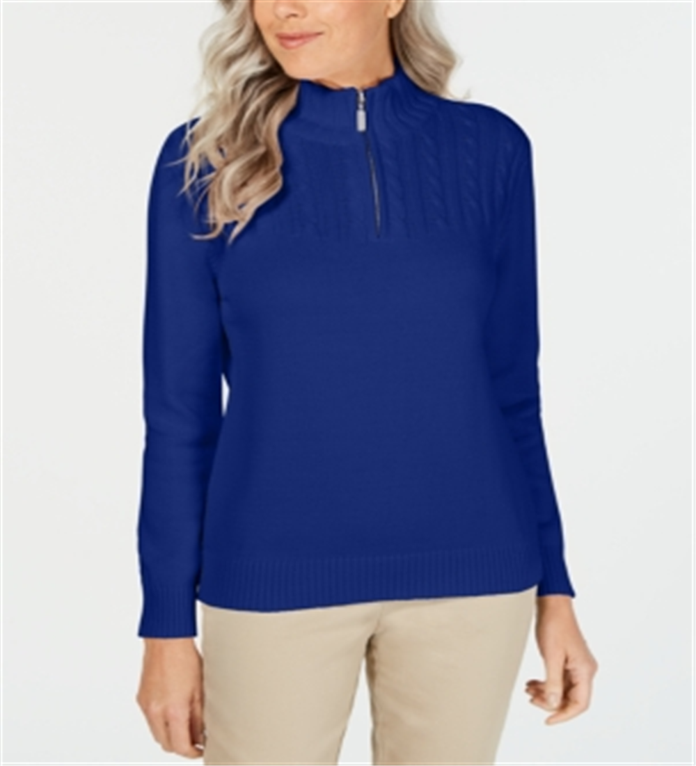 Karen Scott Women's Cotton Mock Neck Pullover Blue Size Petite