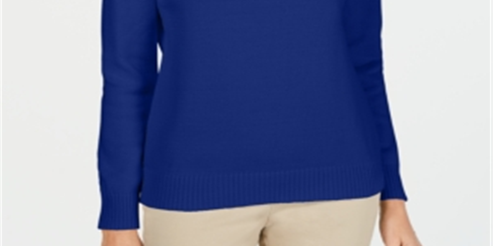 Karen Scott Women's Cotton Mock Neck Pullover Blue Size Petite