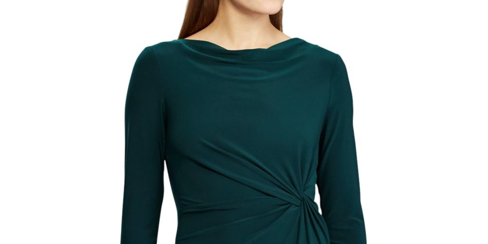 Ralph Lauren Women's 3/4 Sleeve Cowl Neck Above The Knee Cocktail Dress Green Size 8 P