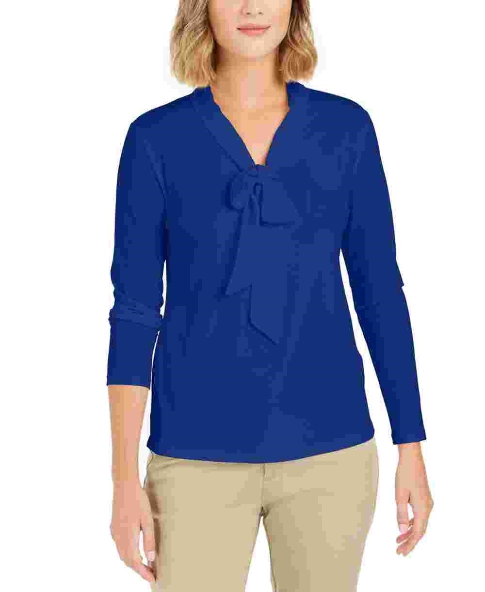 Charter Club Women's Woven Tie Top Blue Size Medium