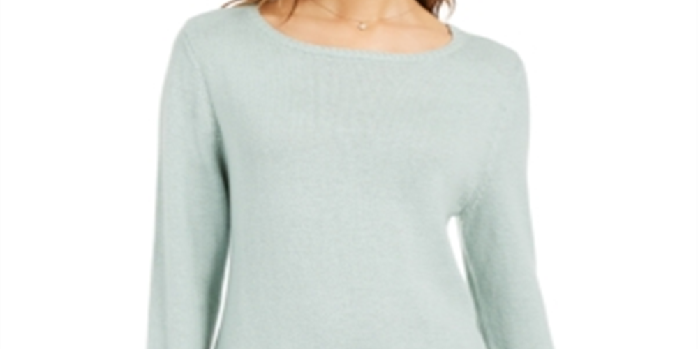 Style & Co Women's Ribbed Patterned Long Sleeve Jewel Neck Blouse Sweater Green Size Petite Small