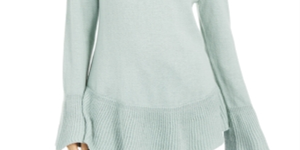 Style & Co Women's Ribbed Patterned Long Sleeve Jewel Neck Blouse Sweater Green Size Petite Small