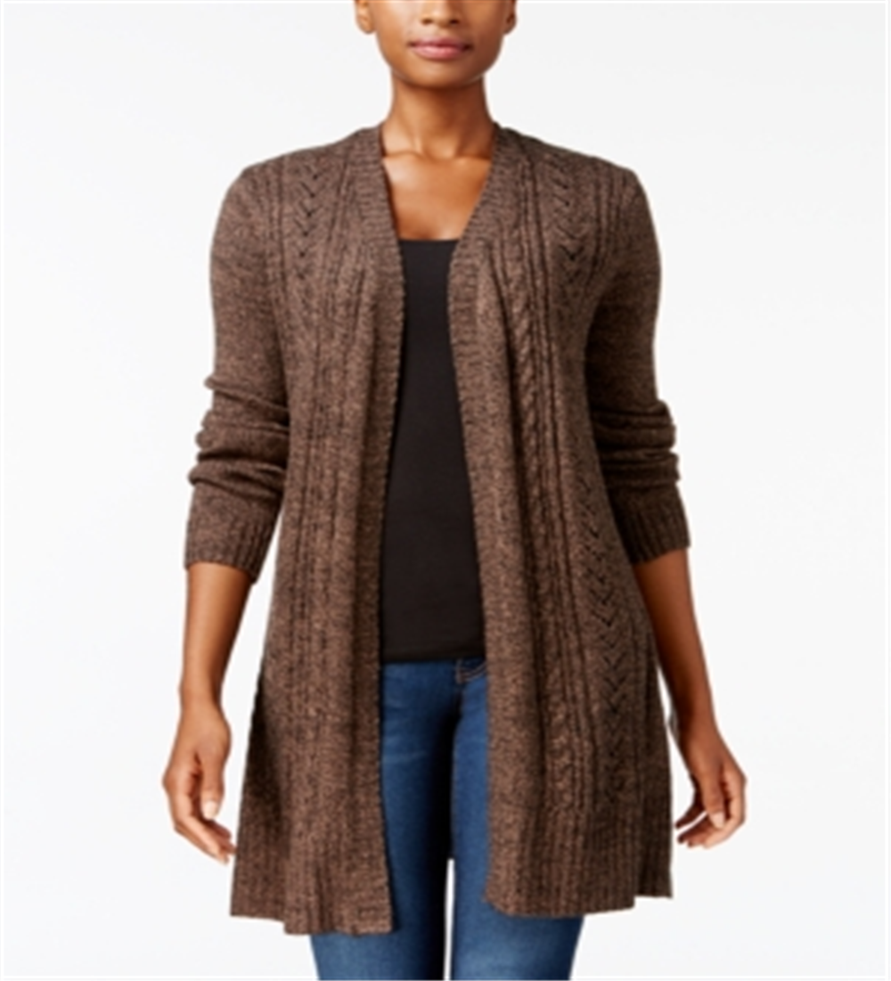 Karen Scott Women's Marled Knit Duster Cardigan Brown Size Petite S/M