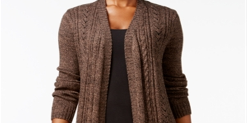 Karen Scott Women's Marled Knit Duster Cardigan Brown Size Petite S/M