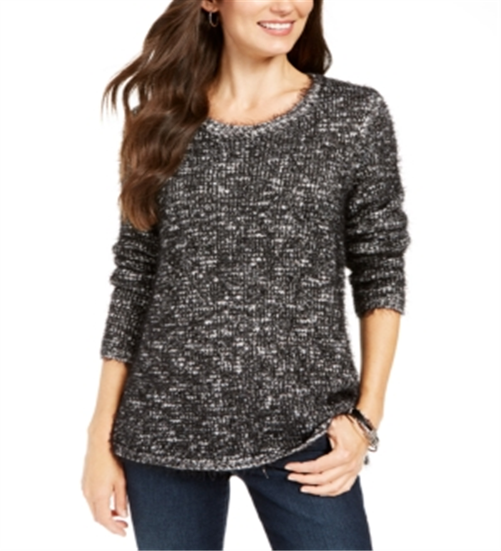 Style & Co Women's Marled Eyelash Sweater Black Size Petite Small