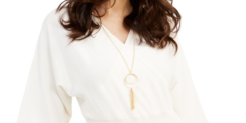 Thalia Sodi Women's Dolman Sleeve Necklace Top White Size X-Large