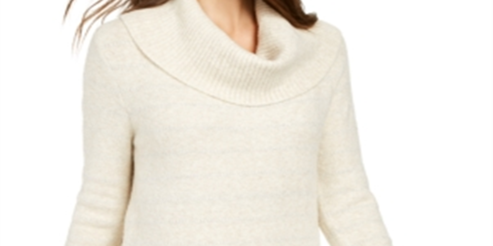 Style & Co Women's Metallic Striped Turtleneck Sweater Brown Size Petite