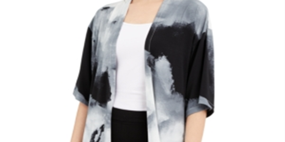 Alfani Women's Printed Cardigan Gray - Marbel Size Petite L