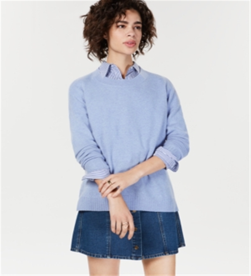 Charter Club Women's Cashmere Oversized Crew Neck Sweater Blue Size XS