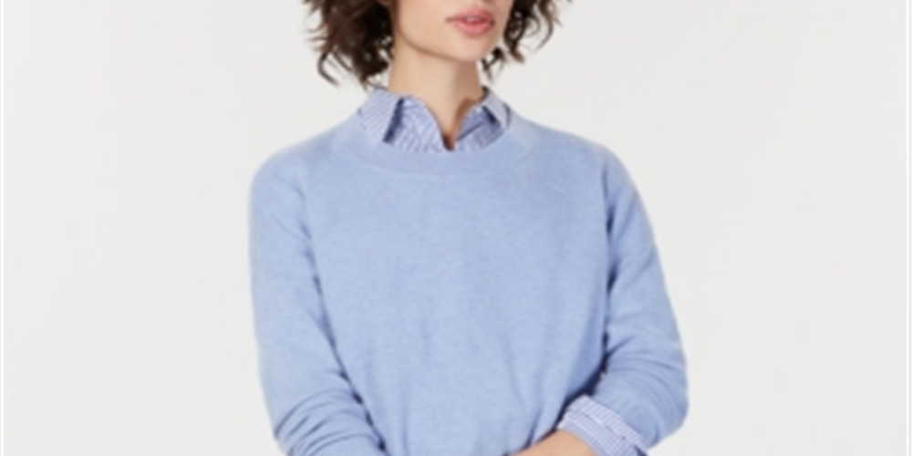 Charter Club Women's Cashmere Oversized Crew Neck Sweater Blue Size XS