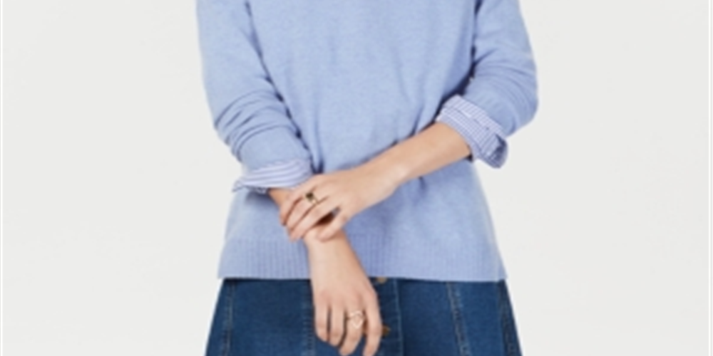 Charter Club Women's Cashmere Oversized Crew Neck Sweater Blue Size XS