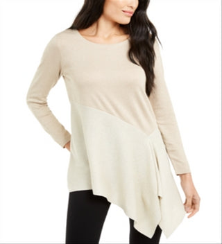 Alfani Women's Colorblocked Asymmetrical Sweater Cocoa Butter Size Petite XL
