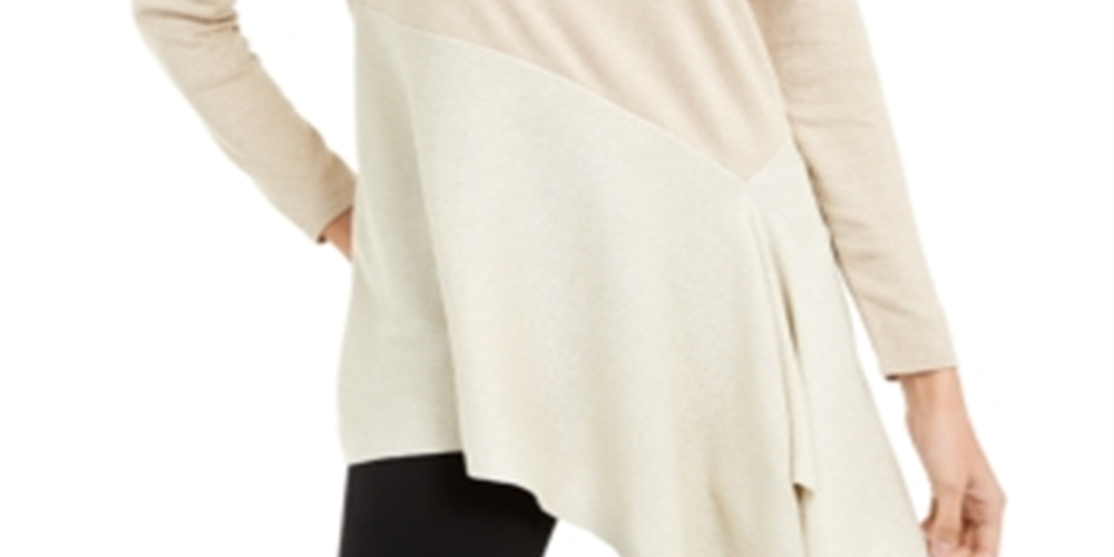 Alfani Women's Colorblocked Asymmetrical Sweater Cocoa Butter Size Petite XL