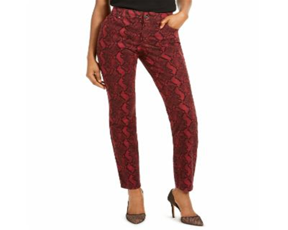 INC International Concepts Women's Essential Snake Print Skinny Jeans Crimson Snake Size 0