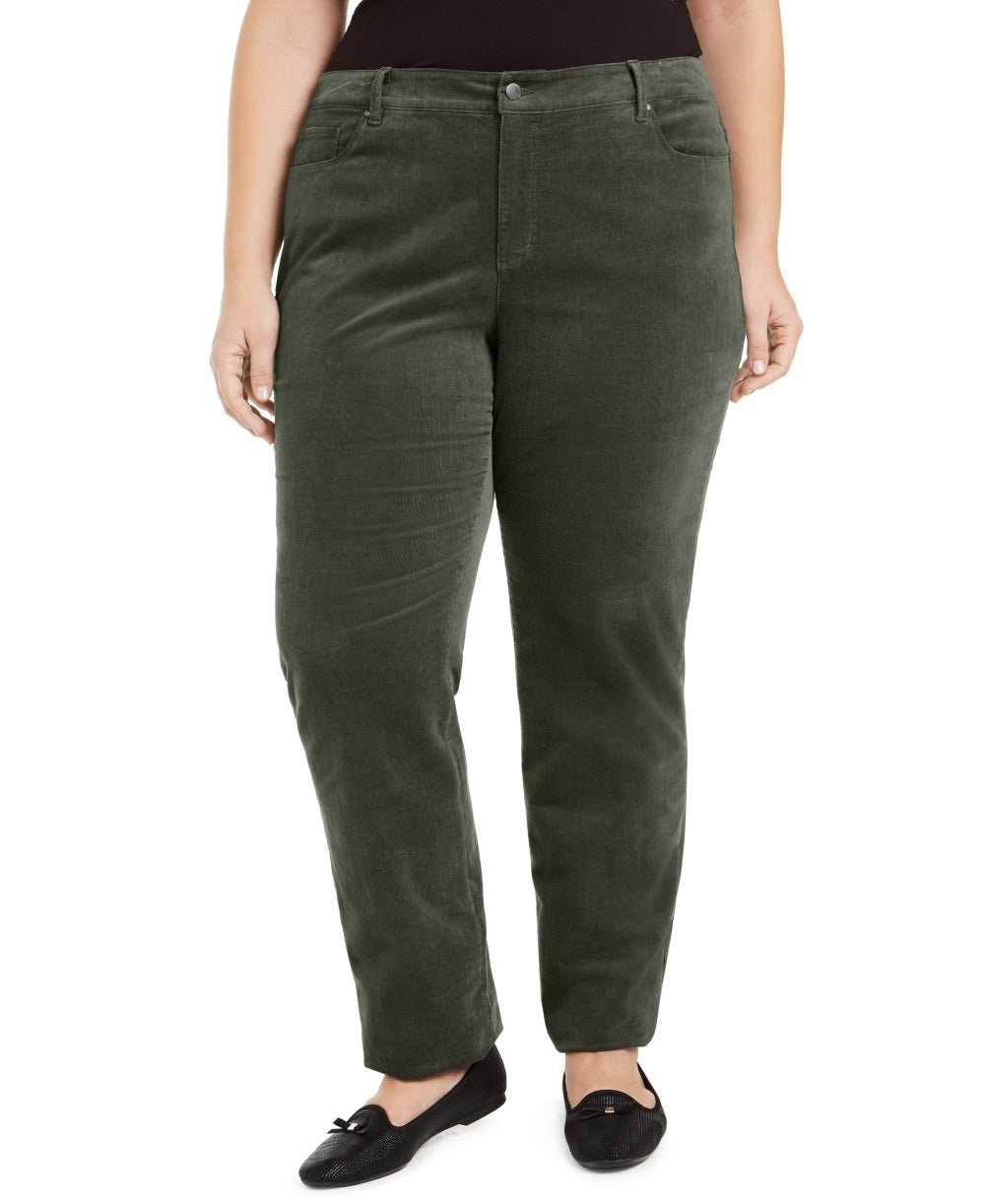 Charter Club Women's Plus Size Lexington Tummy Control Corduroy Jeans Green Size SP