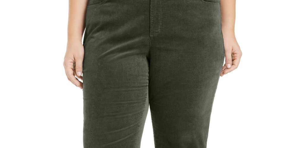 Charter Club Women's Plus Size Lexington Tummy Control Corduroy Jeans Green Size SP