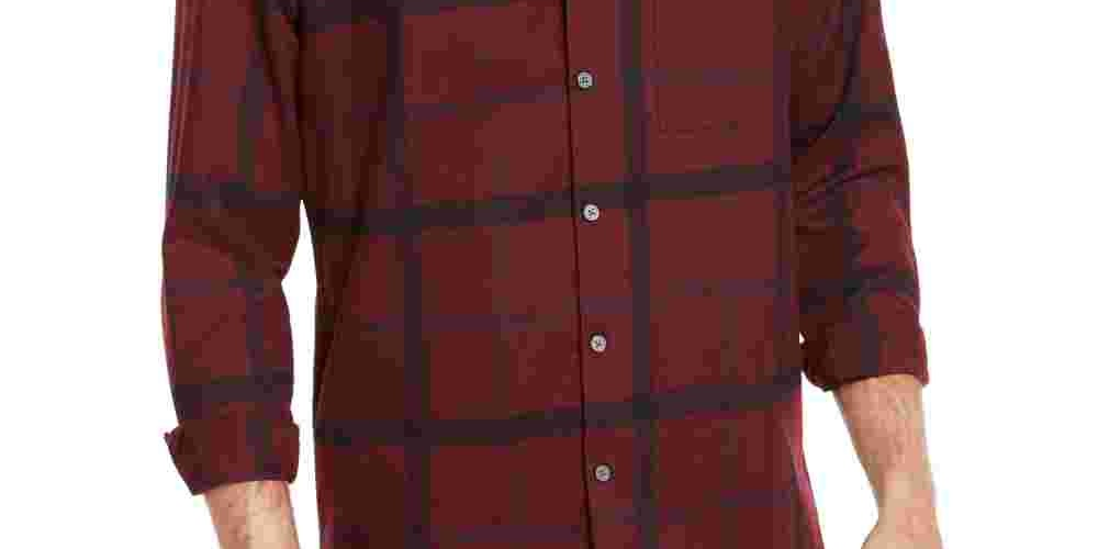 Alfani Men's Burgundy Check Long Sleeve Classic Fit Button Down Casual Red Size Medium