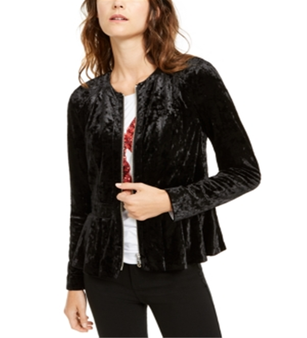 INC International Concepts Women's Crushed Velvet Peplum Black Size Petite Small