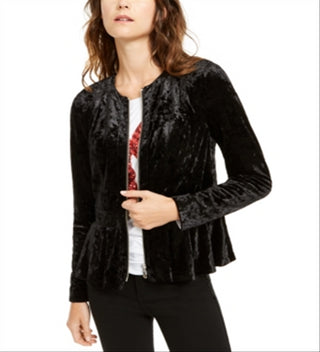 INC International Concepts Women's Crushed Velvet Peplum Black Size Petite Small