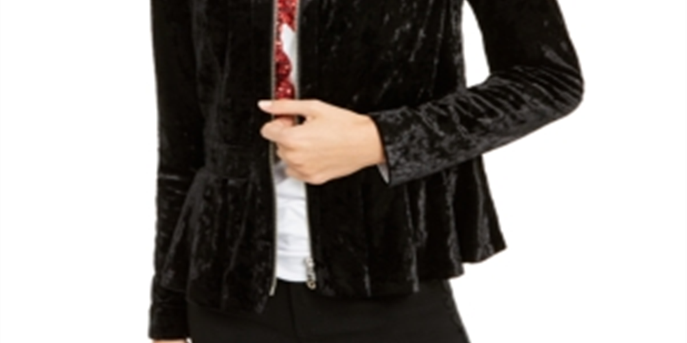 INC International Concepts Women's Crushed Velvet Peplum Black Size Petite Small