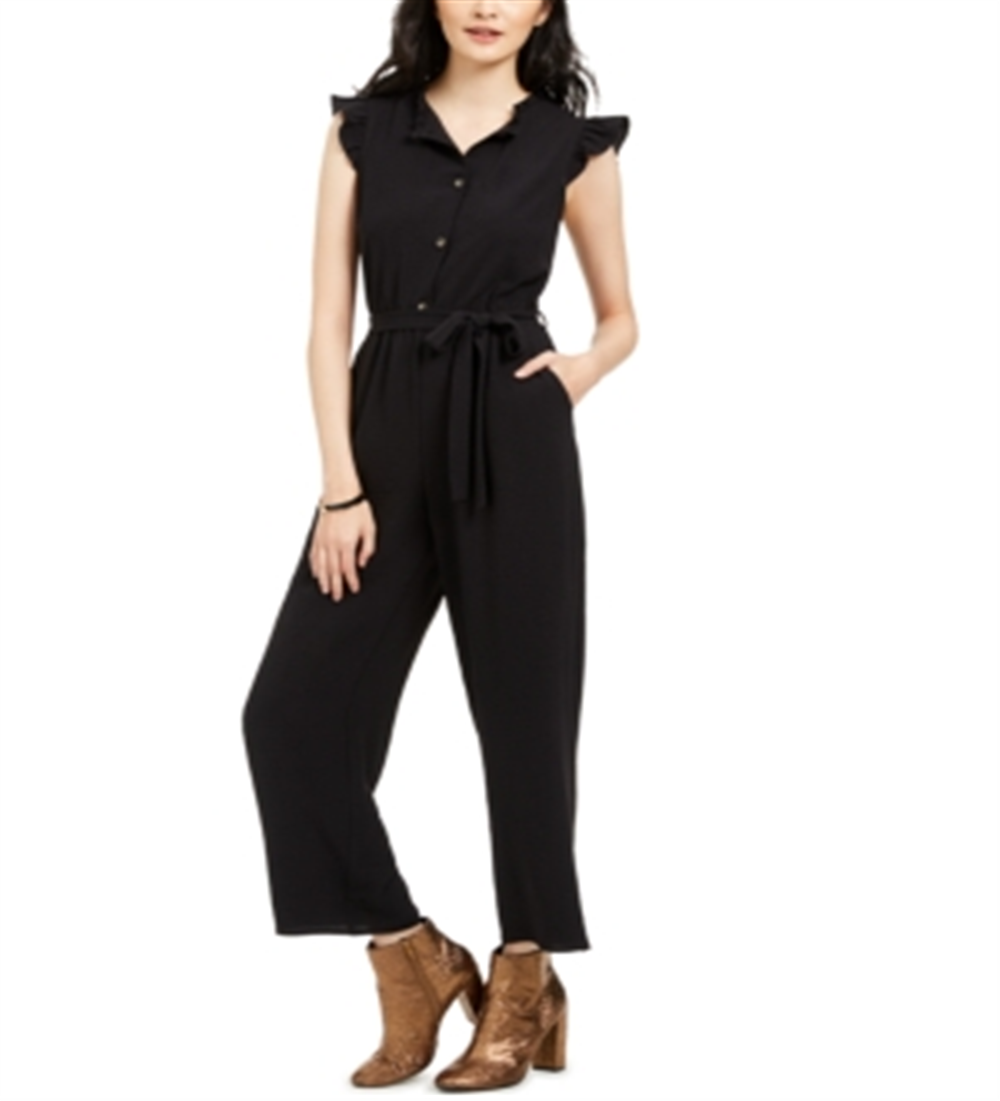 Monteau Women's Ruffled Jumpsuit Black Size Petite M