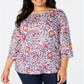 Charter Club Women's Plus Cotton Printed 3/4 Sleeve Top Green Multi Size 3X