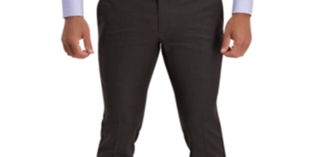 Reaction Kenneth Cole Men's Stretch Micro Houndstooth Skinny Fit Flex Waistband Flat Front Dress Pant Brown Size 29X30
