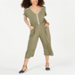 Style & Co Women's Embroidered Cropped Jumpsuit Green Size Petit XL