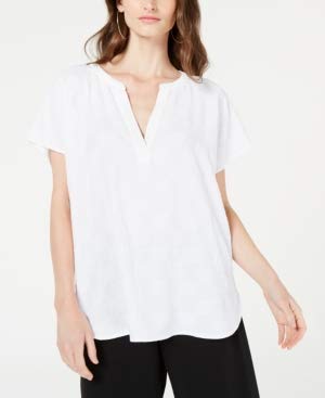 Alfani Women's V Neck Textured Top White Size Petite Medium