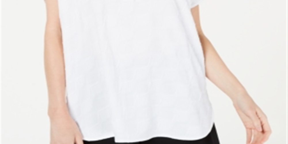 Alfani Women's V Neck Textured Top White Size Petite Medium