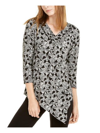 Alfani Women's Asymmetrical Geometric Blouse Black Size Medium
