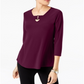 Alfani Women's Buckle Detail Tunic Merlot  Size Petite S/M