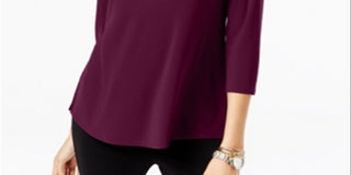 Alfani Women's Buckle Detail Tunic Merlot  Size Petite S/M