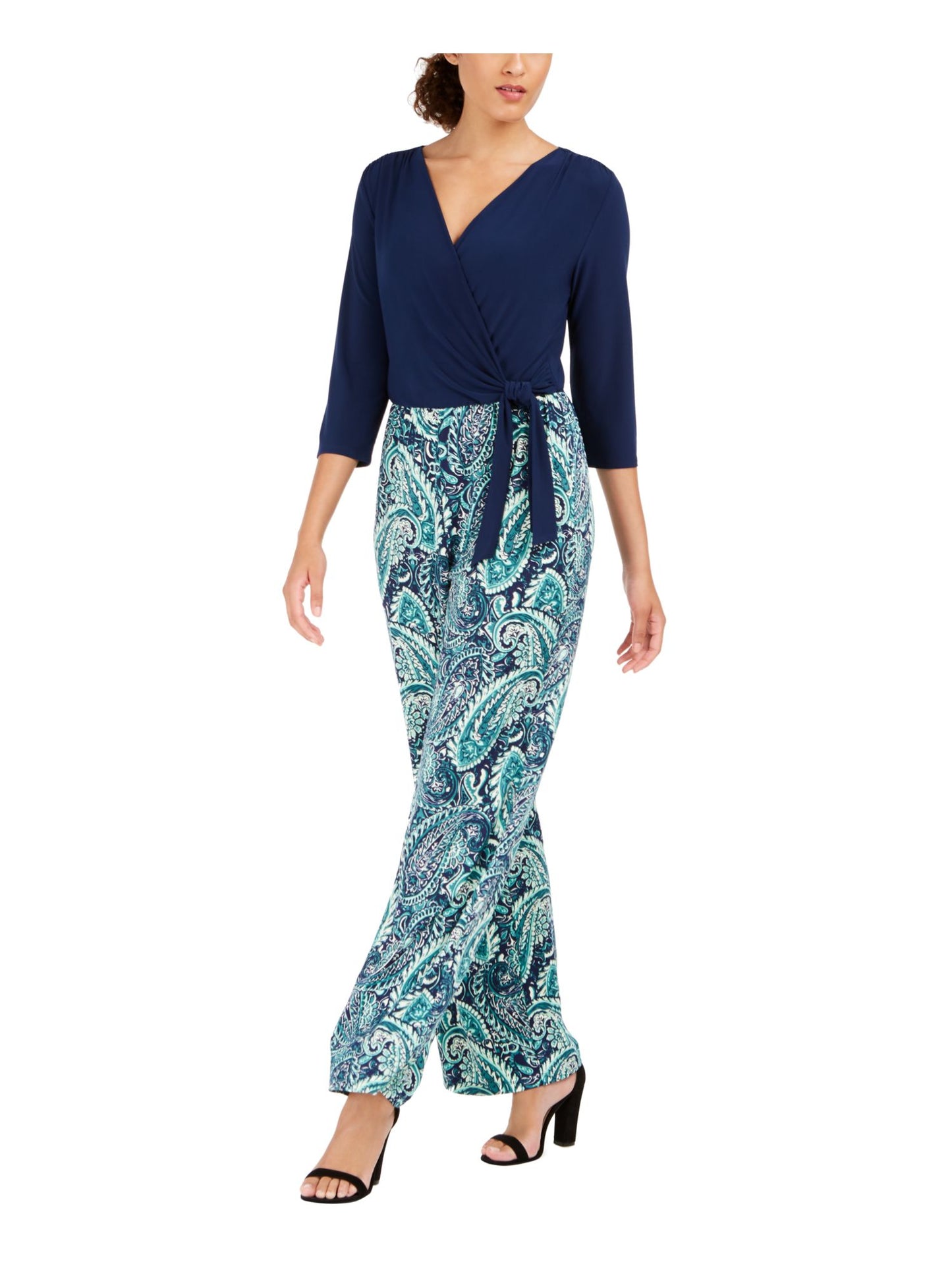 NY Collection Women's Printed SurPetite Lice JumPetite Suit Navy Size Petite XL