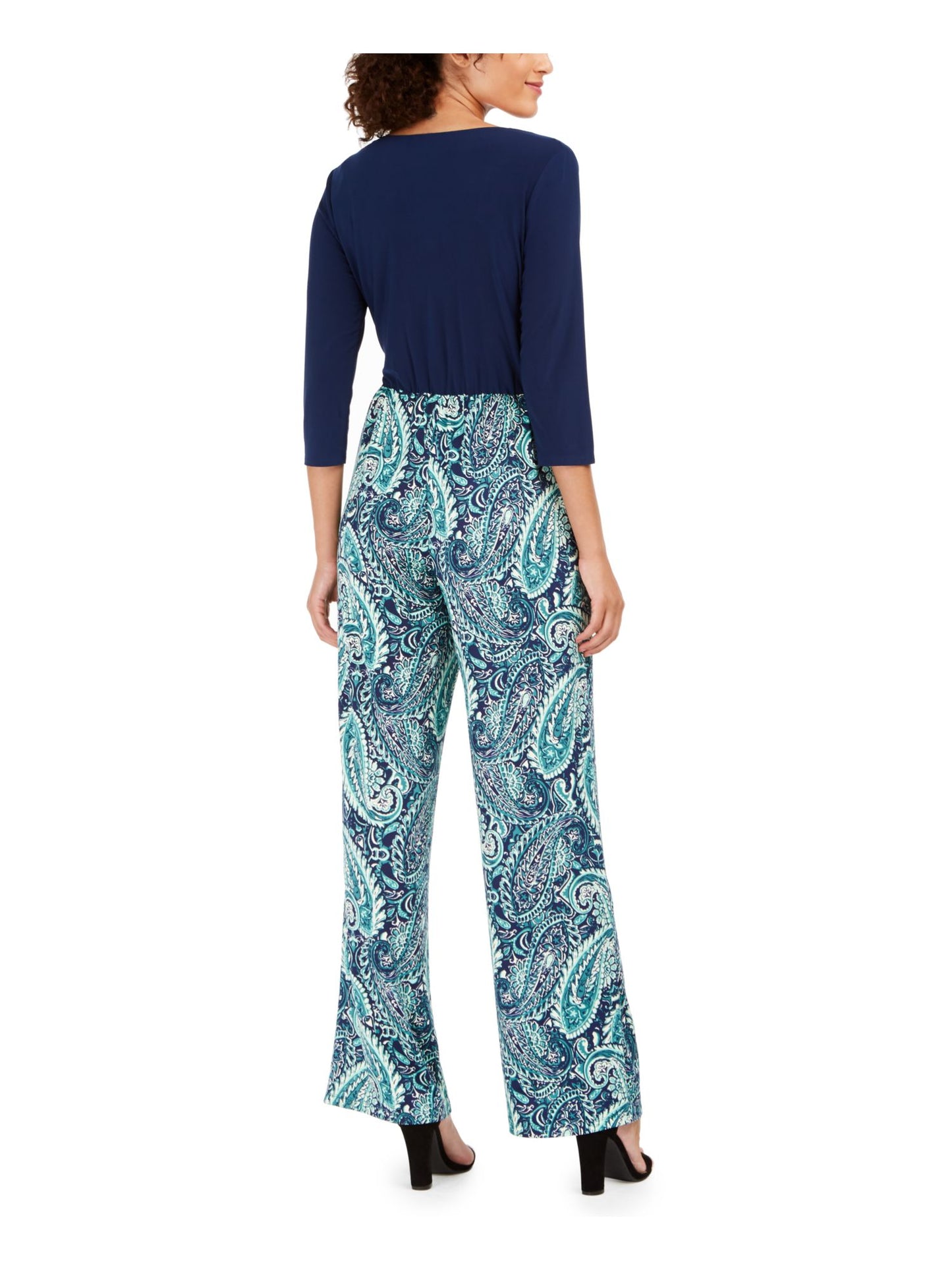 NY Collection Women's Printed SurPetite Lice JumPetite Suit Navy Size Petite XL
