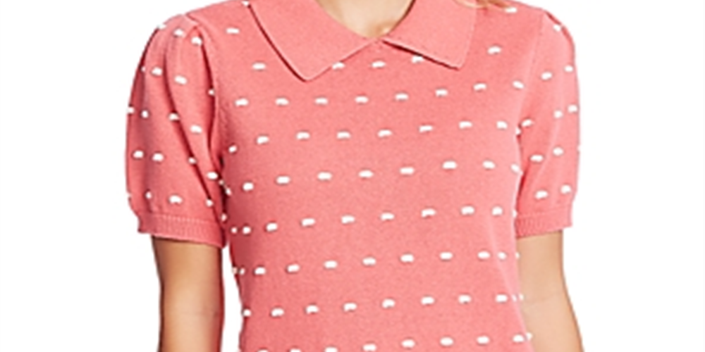 CeCe Women's Coral Polka Dot Short Sleeve Peter Pan Collar T-Shirt Top Pink Size M