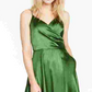 Morgan & Co Women's Pleated Surplice Satin Gown Green Size 3