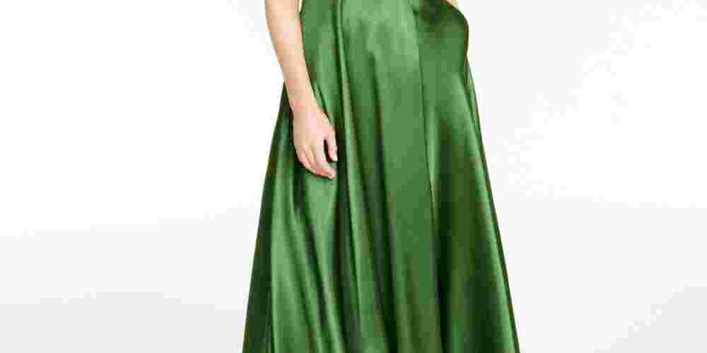 Morgan & Co Women's Pleated Surplice Satin Gown Green Size 3