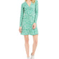 Michael Kors Women's Ruched Animal Print Long Sleeve V Neck Dress Green Size Medium