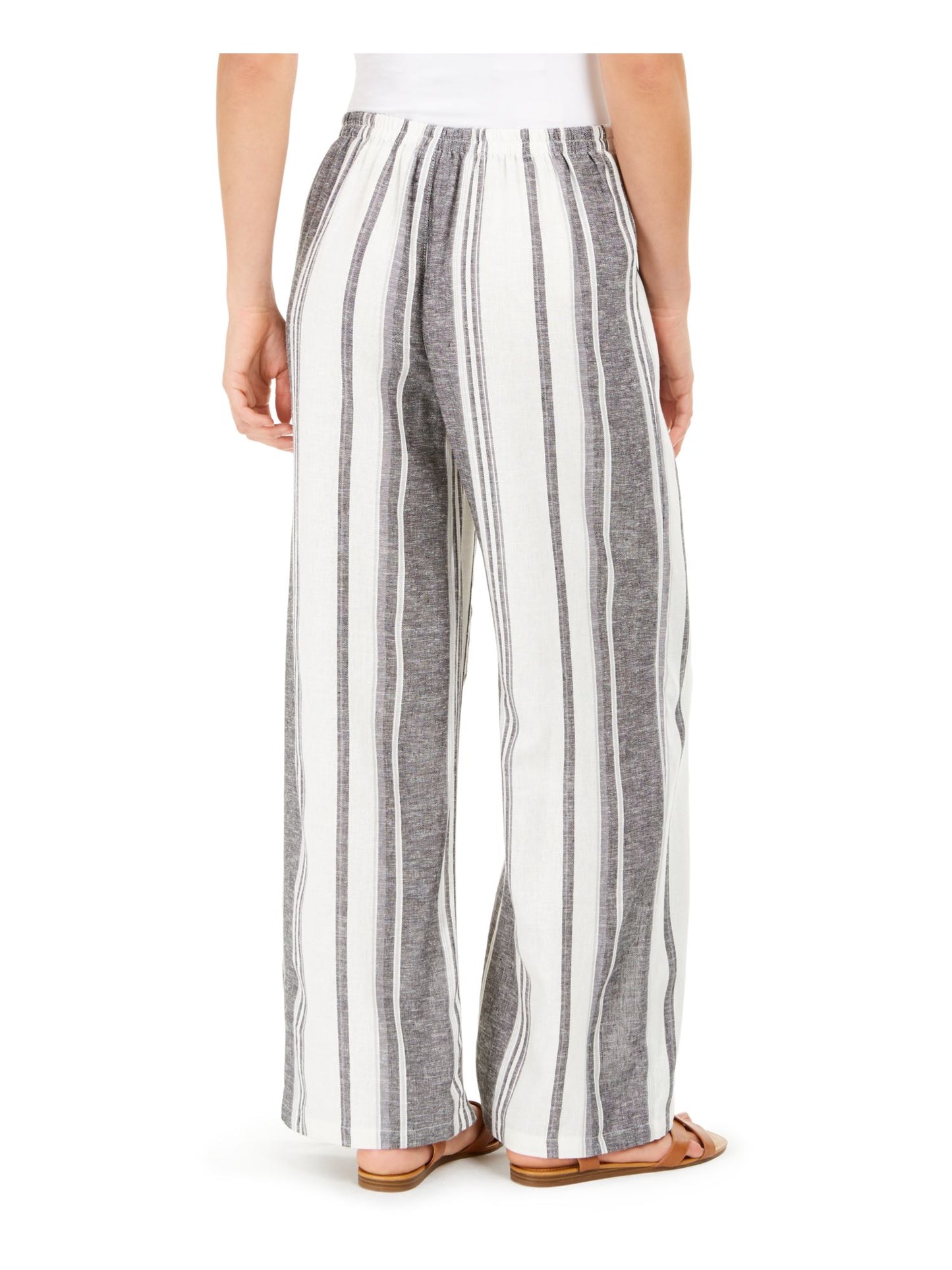 Style & Co Women's Striped Tie Waist Wide Leg Pants Black Size Medium