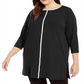Alfani Women's Plus Contrast Stripe Tunic Black Size 0X
