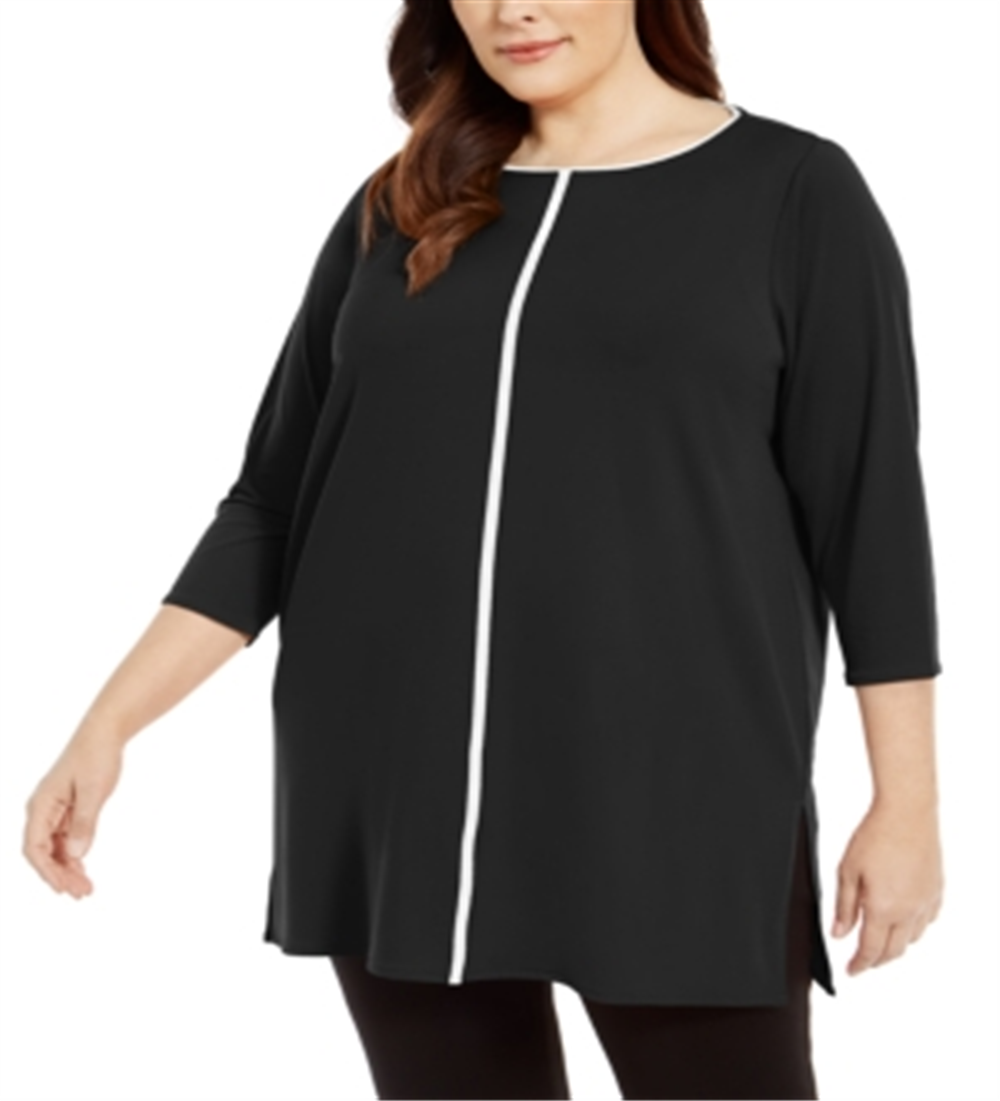 Alfani Women's Plus Contrast Stripe Tunic Black Size 0X